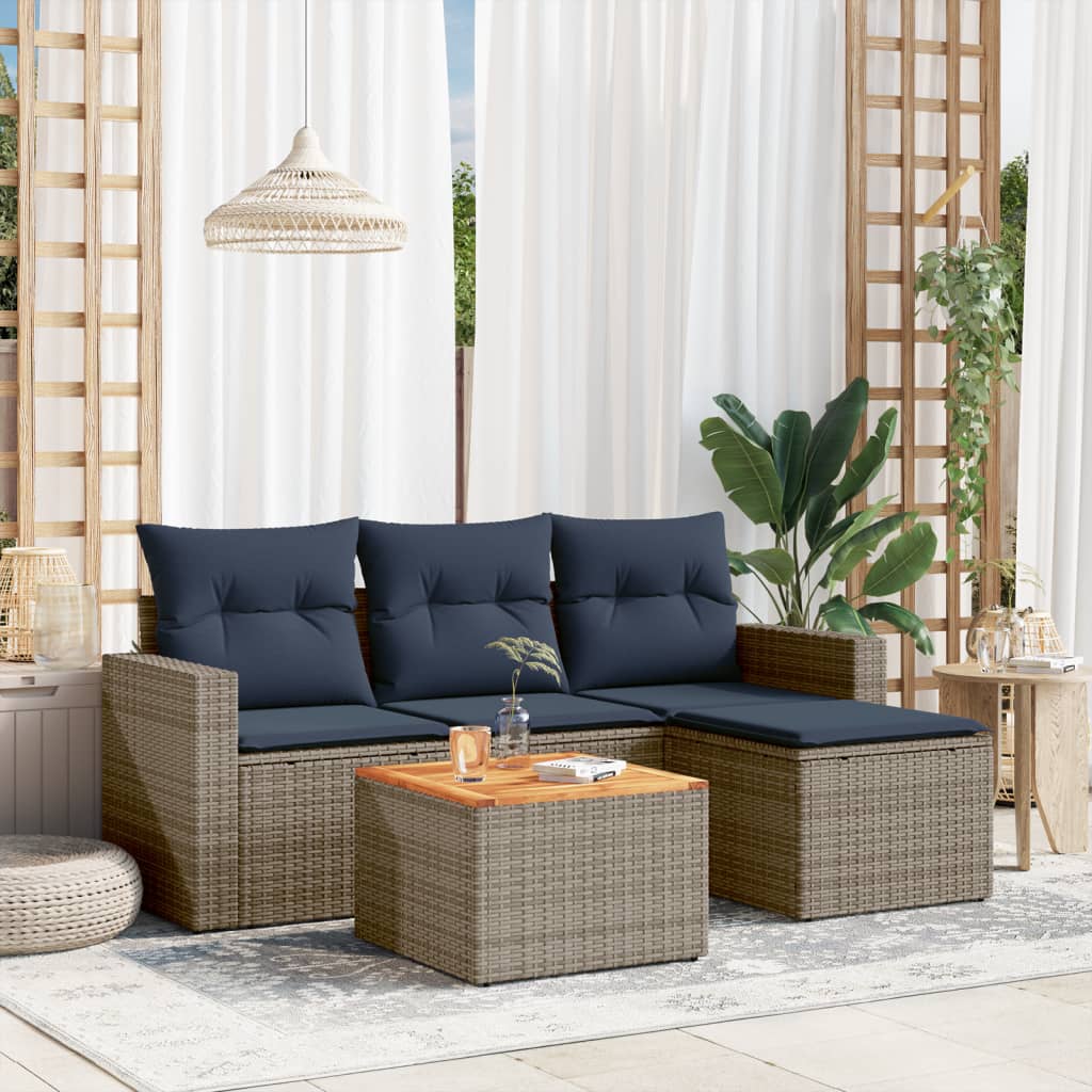 Set de sofás de jardín 5 pzas con cojines ratán sintético gris