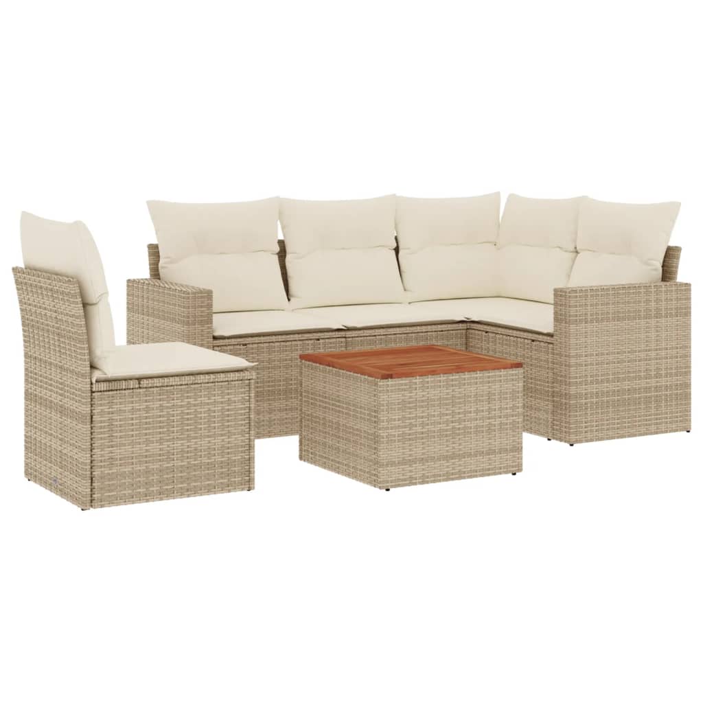 Thumbnail - vidaXL 6-tlg. Garten-Sofagarnitur mit Kissen Beige Poly Rattan