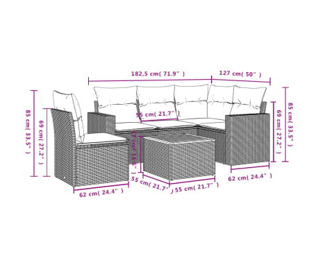 vidaXL 6-tlg. Garten-Sofagarnitur mit Kissen Beige Poly Rattan