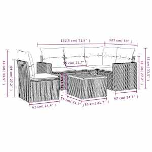 vidaXL 6-tlg. Garten-Sofagarnitur mit Kissen Beige Poly Rattan