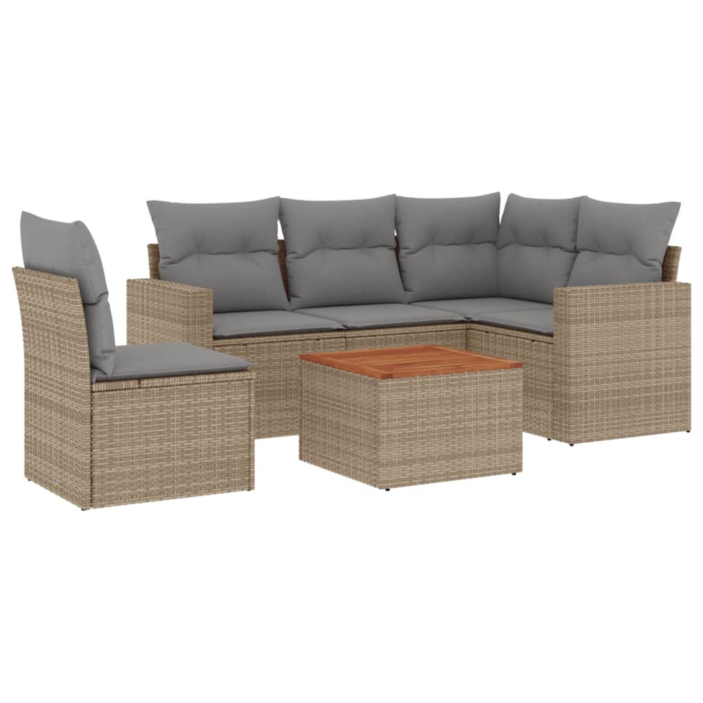 Thumbnail - vidaXL 6-tlg. Garten-Sofagarnitur mit Kissen Beige Poly Rattan