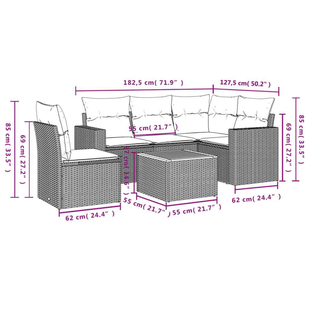 Set canapele de grădină cu perne, 6 piese, bej, poliratan 3224127 - imagine 3