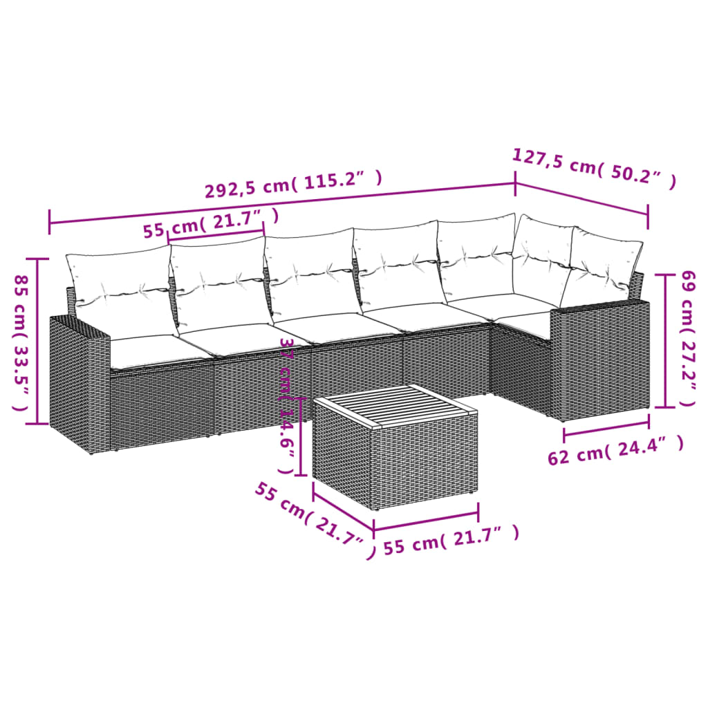 Set canapele de grădină, 7 piese, cu perne, bej, poliratan 3224134 - imagine 3