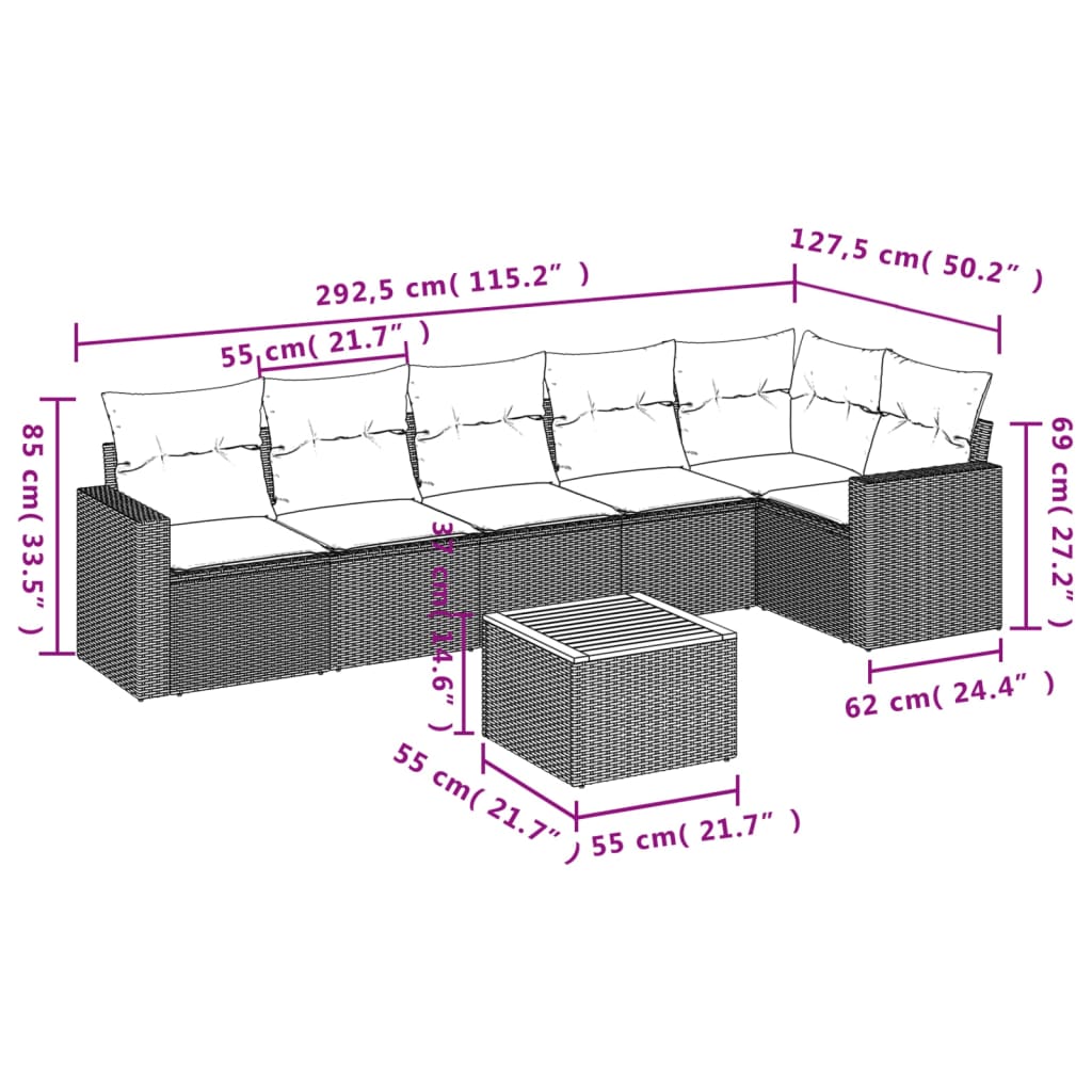 vidaXL 7-delige Loungeset met kussens poly rattan grijs afbeelding