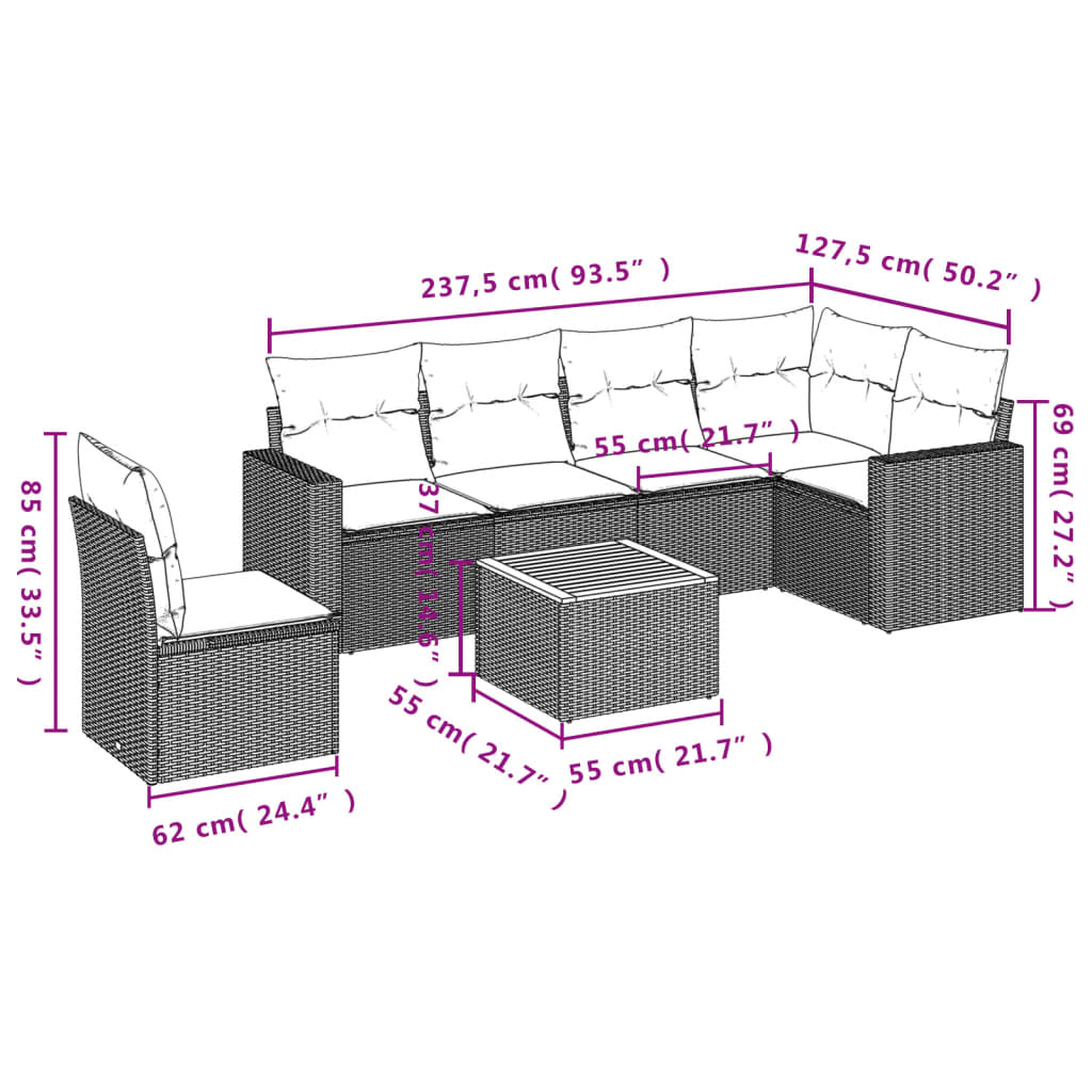 Set canapele de grădină cu perne, 7 piese, negru, poliratan 3224145 - imagine 3