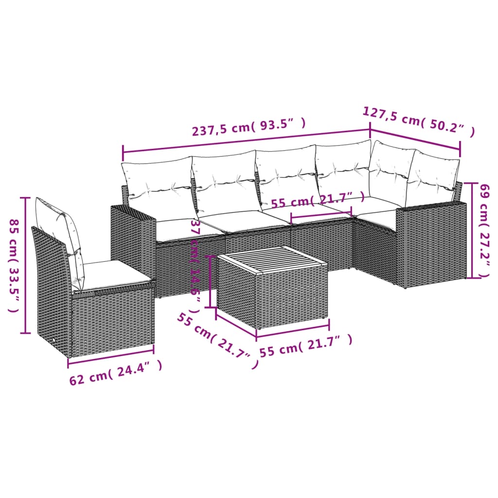 Set canapele de grădină, 7 piese, cu perne, gri, poliratan 3224149 - imagine 3