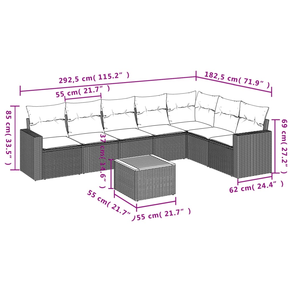 Set mobilier de grădină cu perne, 8 piese, negru, poliratan 3224151 - imagine 3
