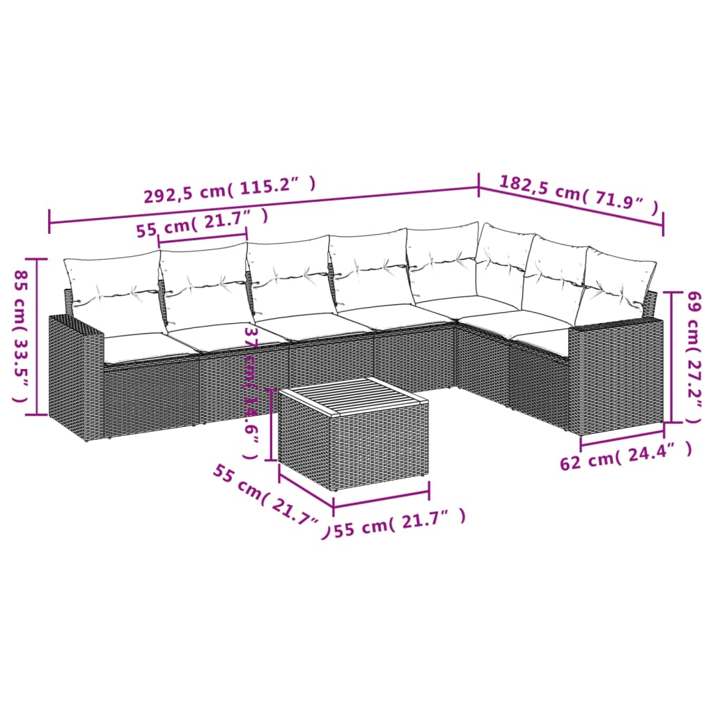 Thumbnail - vidaXL 8-tlg. Garten-Sofagarnitur mit Kissen Beige Poly Rattan