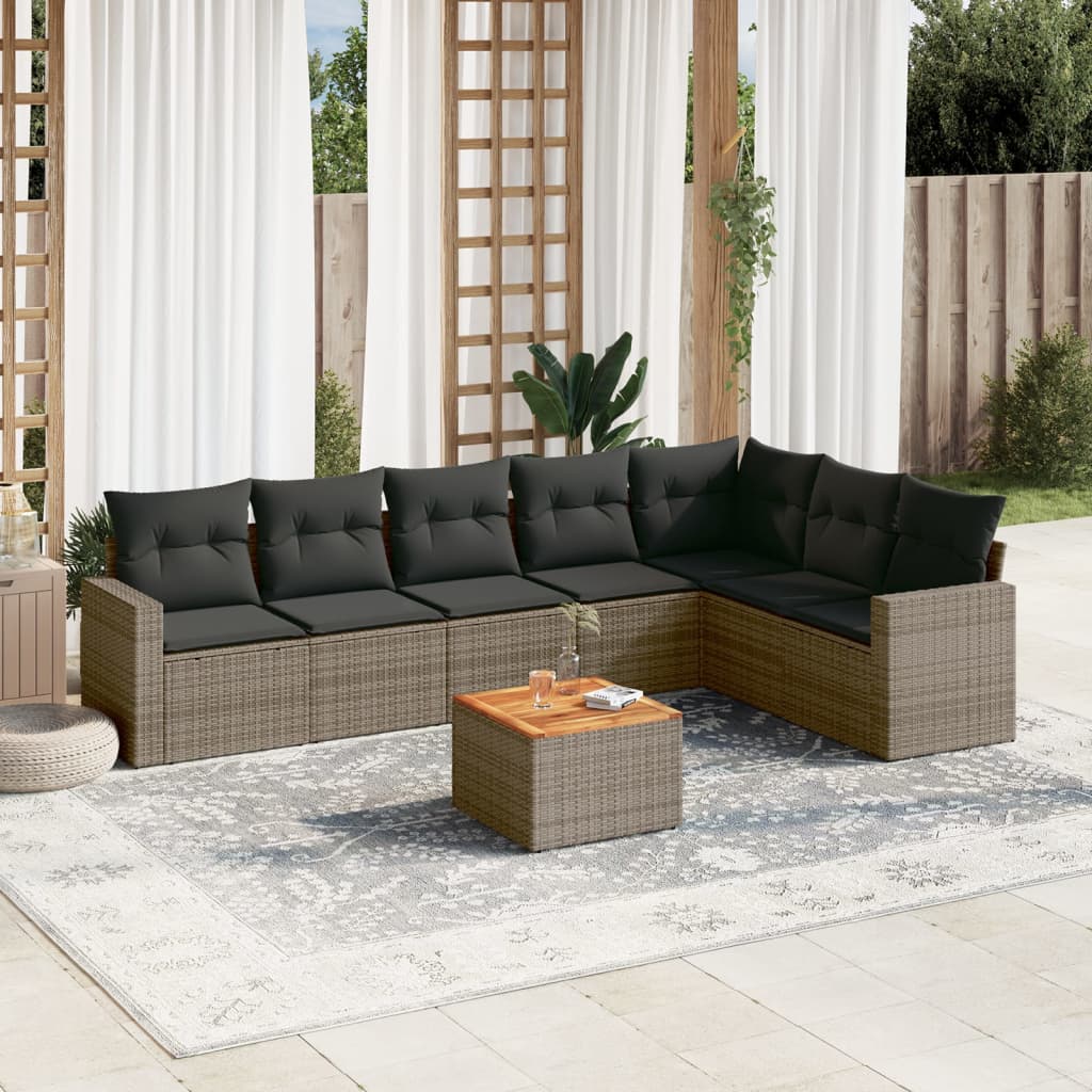 vidaXL 8-tlg. Garten-Sofagarnitur mit Kissen Grau Poly Rattan