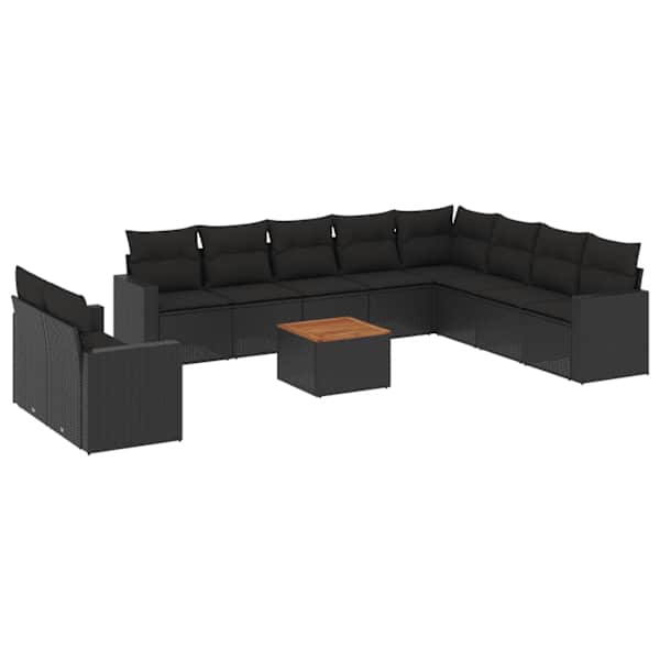 vidaXL 11-osaline aiadiivani komplekt patjadega, must, pol&uuml;rotang