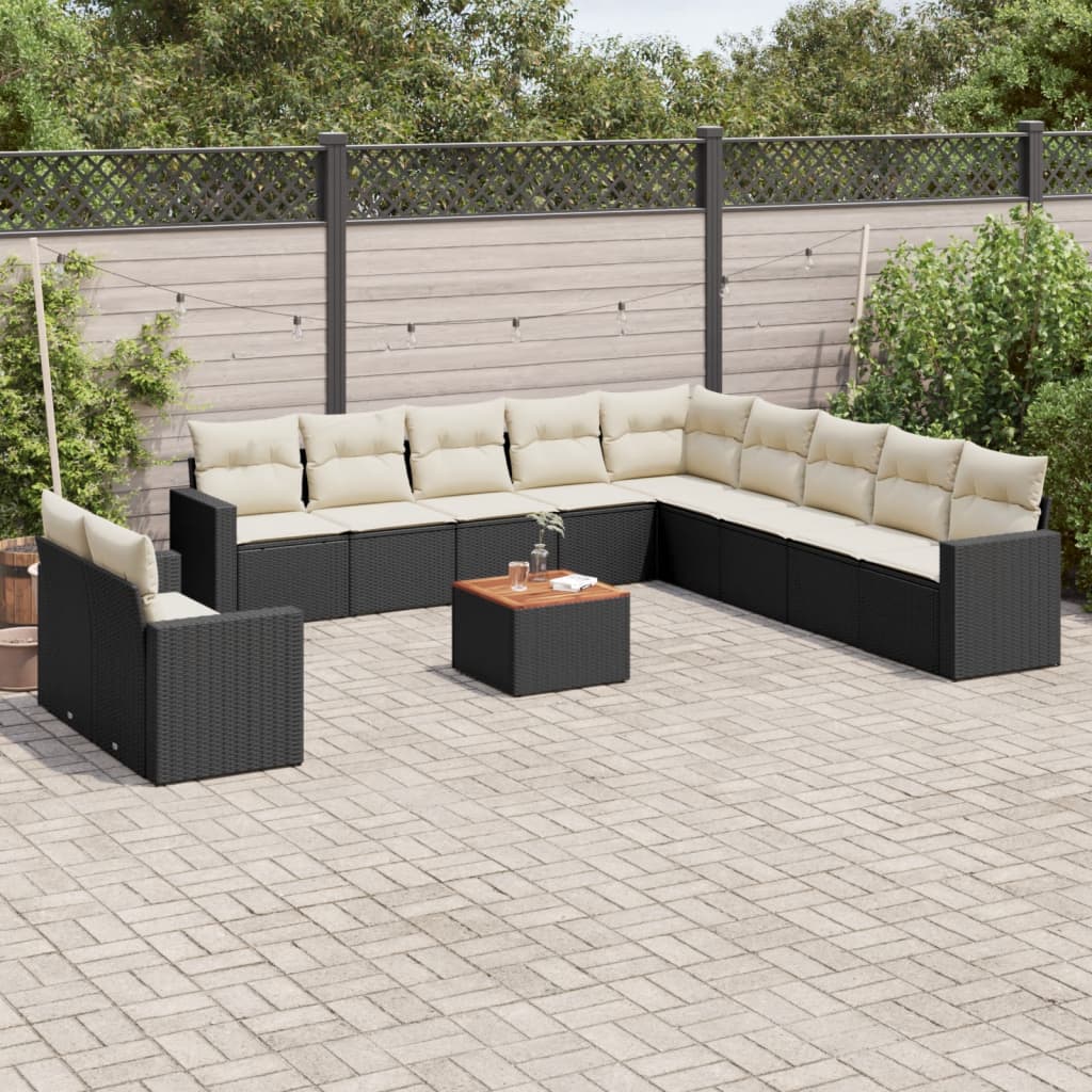 12-tlg. Garten-Sofagarnitur mit Kissen Schwarz Poly Rattan