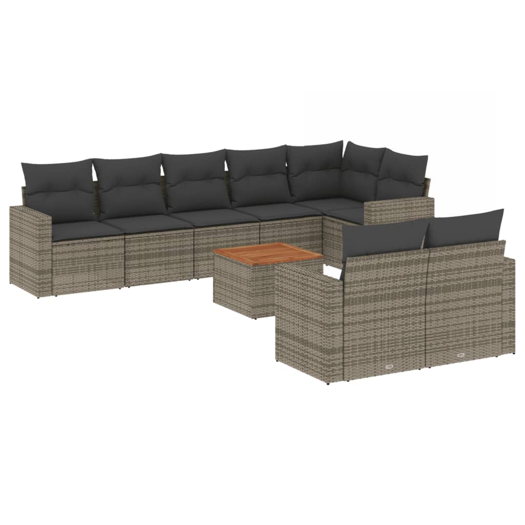Thumbnail - vidaXL 9-tlg. Garten-Sofagarnitur mit Kissen Grau Poly Rattan