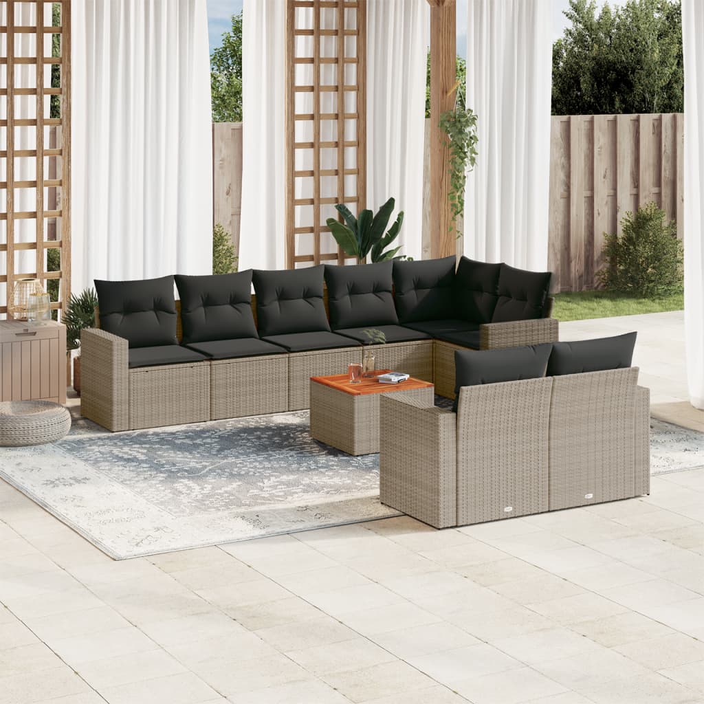 vidaXL 9-tlg. Garten-Sofagarnitur mit Kissen Grau Poly Rattan