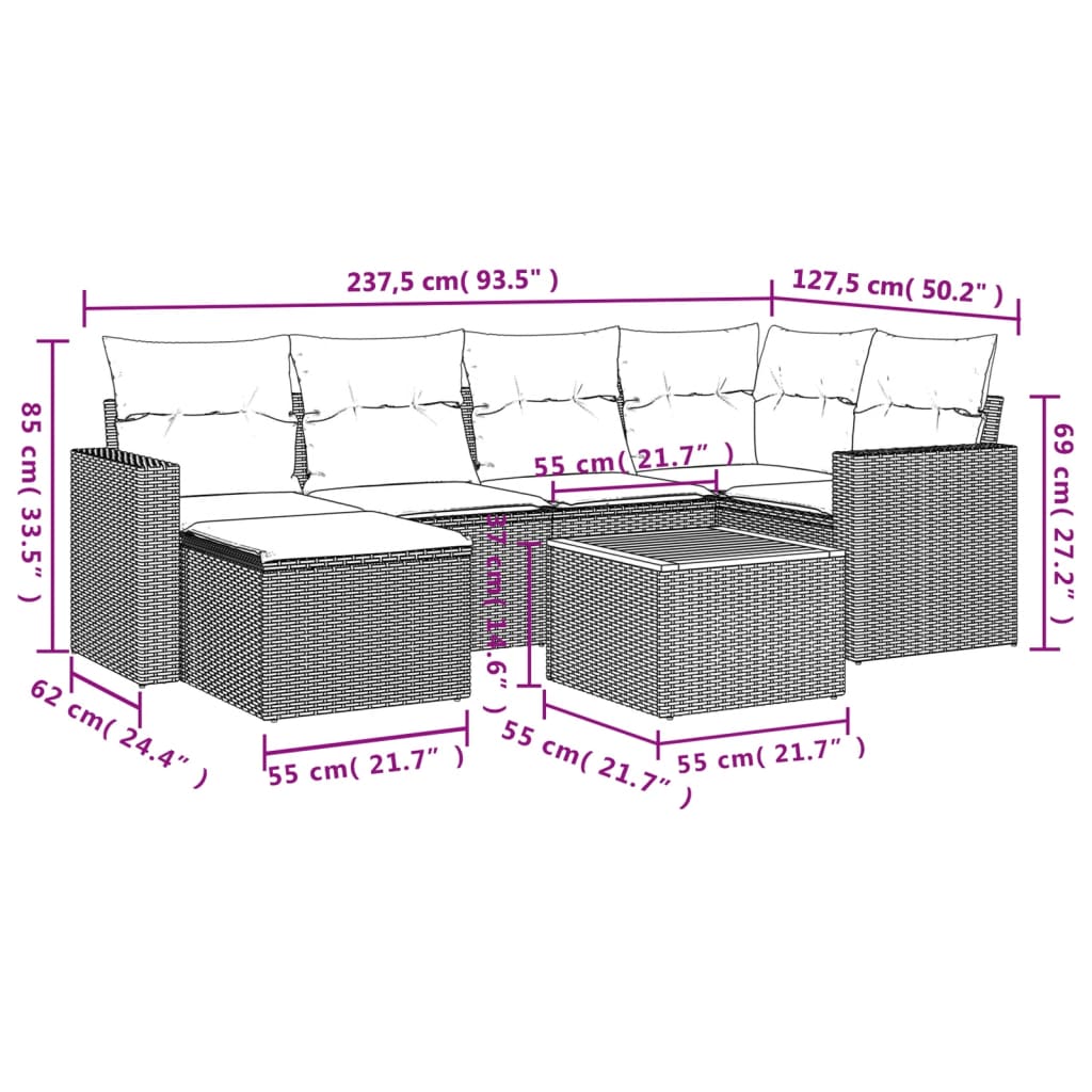 Set canapele de grădină cu perne, 7 piese, negru, poliratan 3224221 - imagine 3