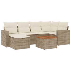 vidaXL 7-osaline aiadiivani komplekt patjadega, beež, pol&uuml;rotang