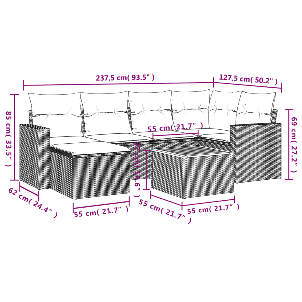 Set canapele de grădină, 7 piese, cu perne, bej, poliratan 3224225 - imagine 3