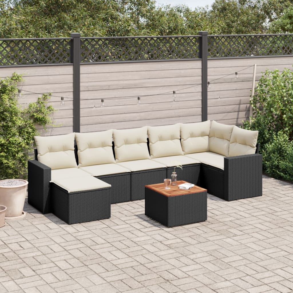 vidaXL 8-tlg. Garten-Sofagarnitur mit Kissen Schwarz Poly Rattan