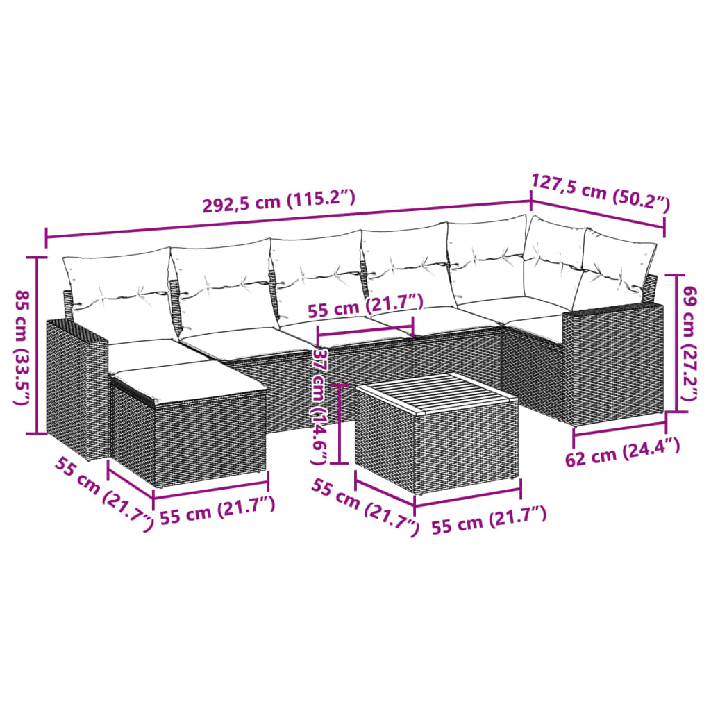 Set canapele de grădină, 8 piese, cu perne, bej, poliratan 3224232 - imagine 3