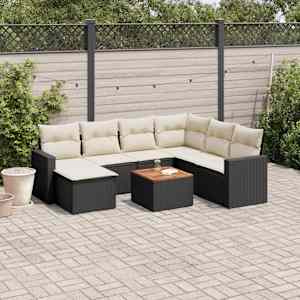 Vrtna sedežna garnitura 8-delna z blazinami črn poli ratan