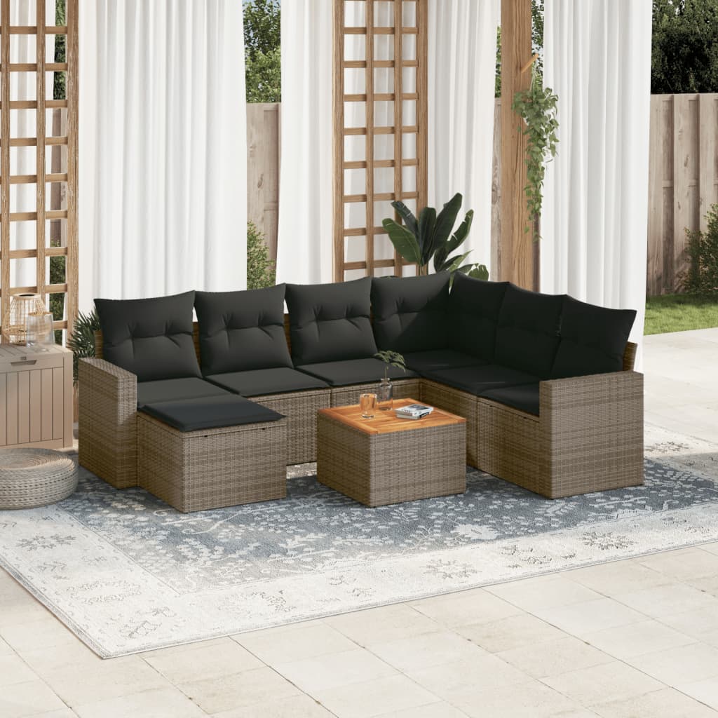 vidaXL 8-tlg. Garten-Sofagarnitur mit Kissen Grau Poly Rattan