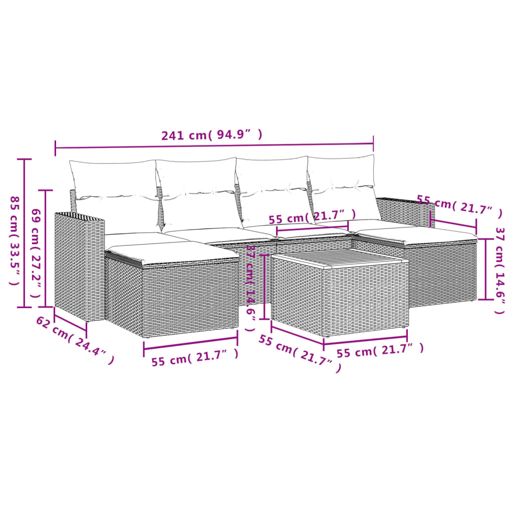 Set canapele de grădină cu perne, 7 piese, negru, poliratan 3224242 - imagine 3
