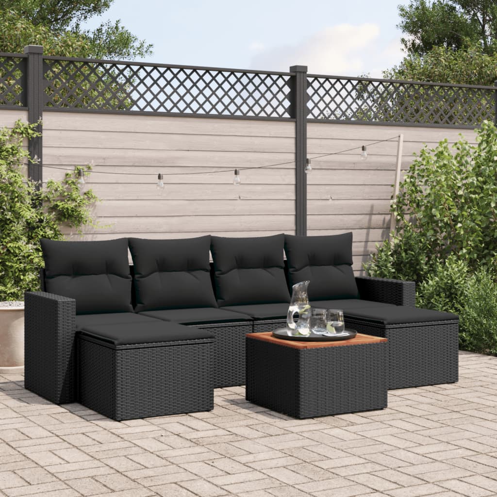 vidaXL 7 Piece Garden Sofa Set with Cushions Black Poly Rattan