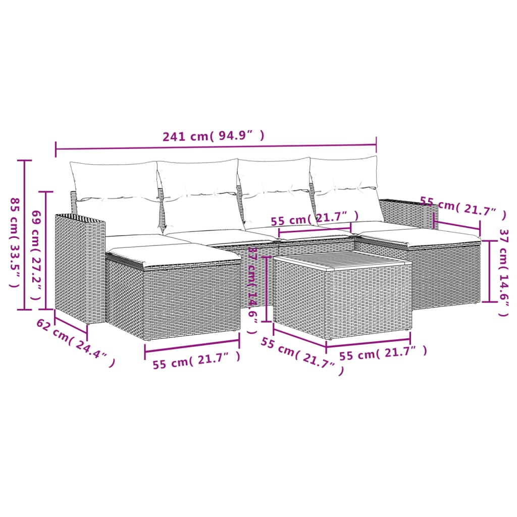 Set canapele de grădină cu perne, 7 piese, negru, poliratan 3224243 - imagine 3