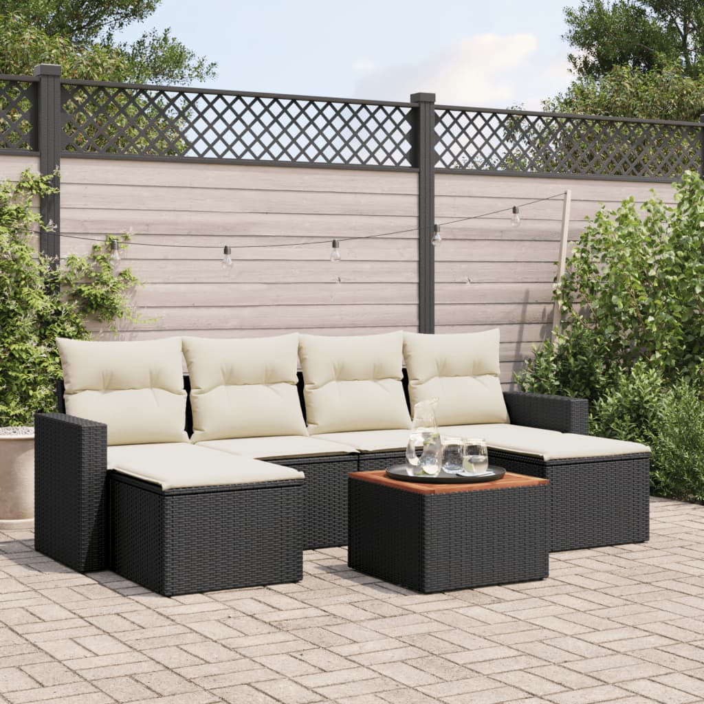 vidaXL 7-tlg. Garten-Sofagarnitur mit Kissen Schwarz Poly Rattan