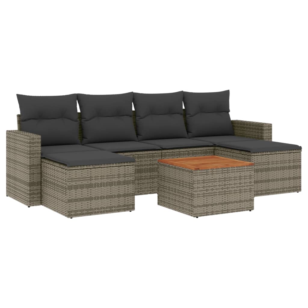 vidaXL 7-delige Loungeset met kussens poly rattan grijs, foto 3