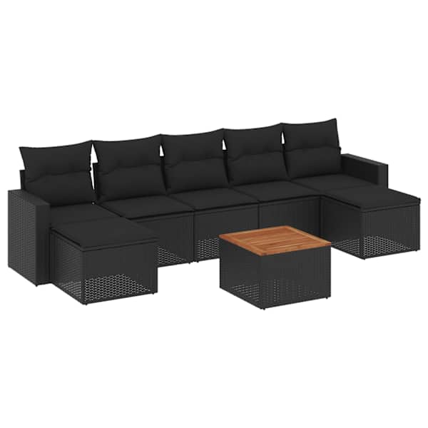 vidaXL 8-osaline aiadiivani komplekt patjadega, must, pol&uuml;rotang