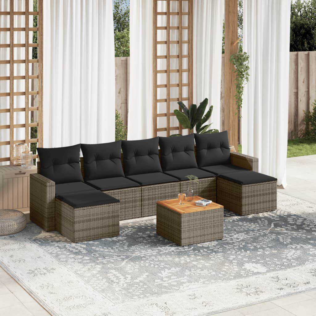 vidaXL 8-tlg. Garten-Sofagarnitur mit Kissen Grau Poly Rattan