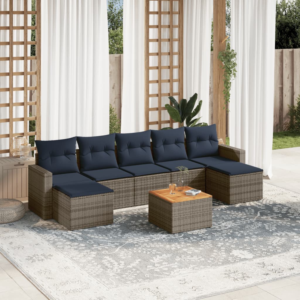 Set de sofás de jardín 8 pzas con cojines ratán sintético gris