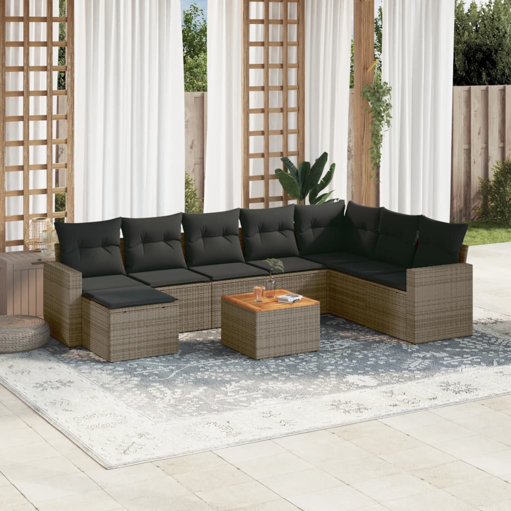 vidaXL 9-tlg. Garten-Sofagarnitur mit Kissen Grau Poly Rattan