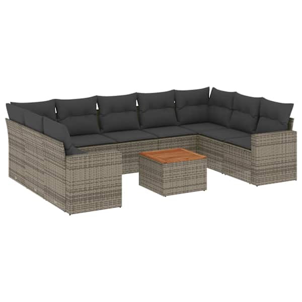vidaXL 10-osaline aiadiivani komplekt patjadega, hall, pol&uuml;rotang
