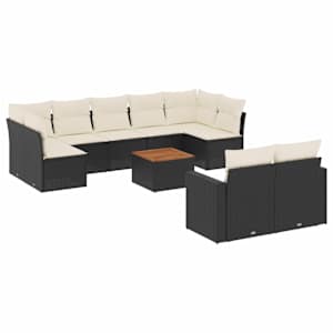 vidaXL 10-osaline aiadiivani komplekt patjadega, must, pol&uuml;rotang