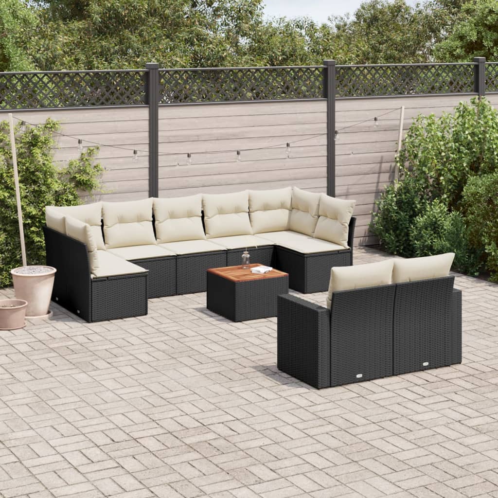 vidaXL 10-delige Loungeset met kussens poly rattan zwart, foto 2