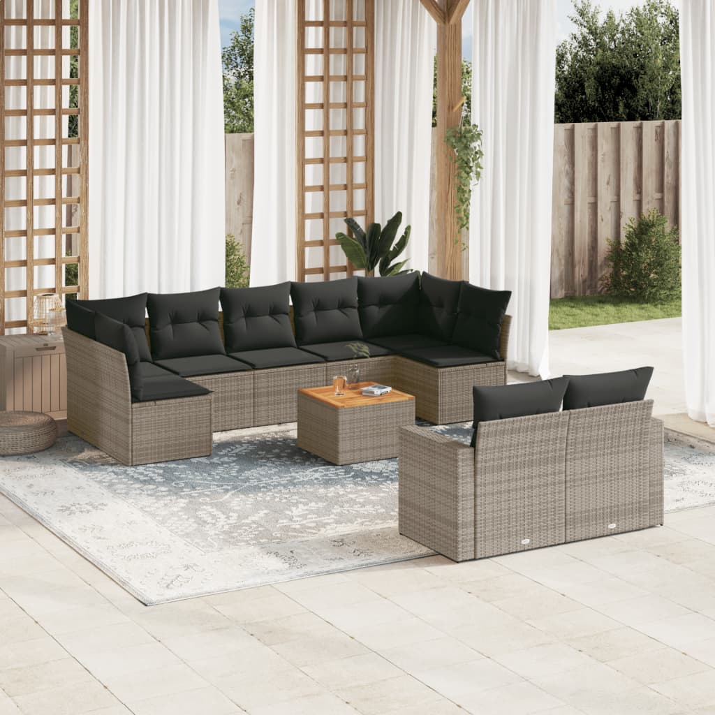 vidaXL 10-tlg. Garten-Sofagarnitur mit Kissen Grau Poly Rattan