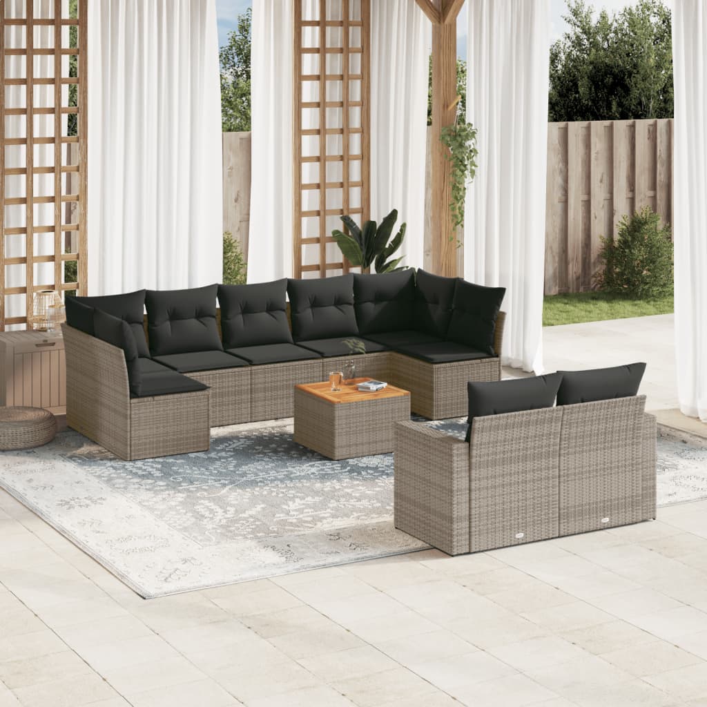 Sofasæt Til Haven 10 Dele Med Hynder Polyrattan - Grå / bord 5x midterdel 2x hjørnedel