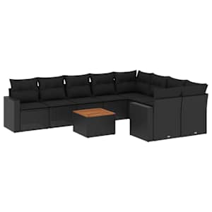 vidaXL 10-osaline aiadiivani komplekt patjadega, must, pol&uuml;rotang