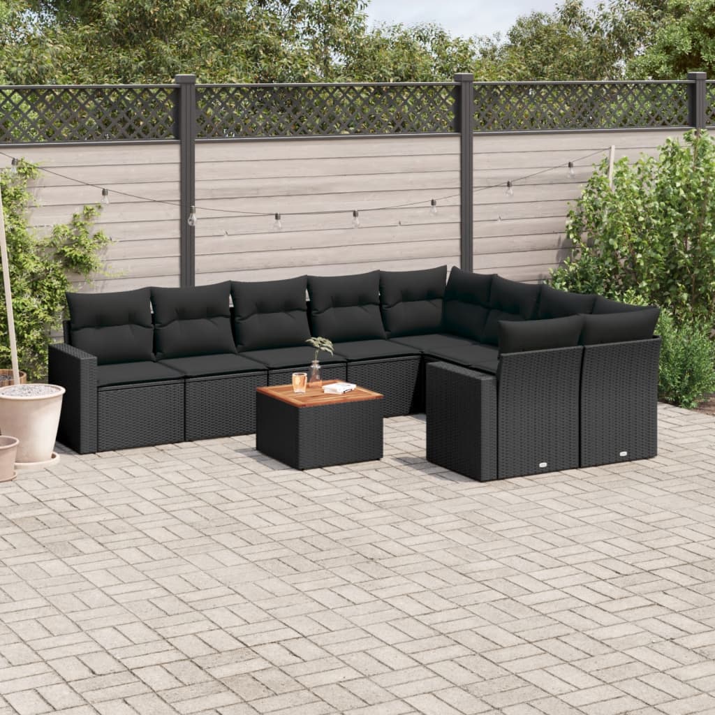 Sofasæt Til Haven 10 Dele Med Hynder Polyrattan - Sort / 5x midterdel bord 2x hjørnedel