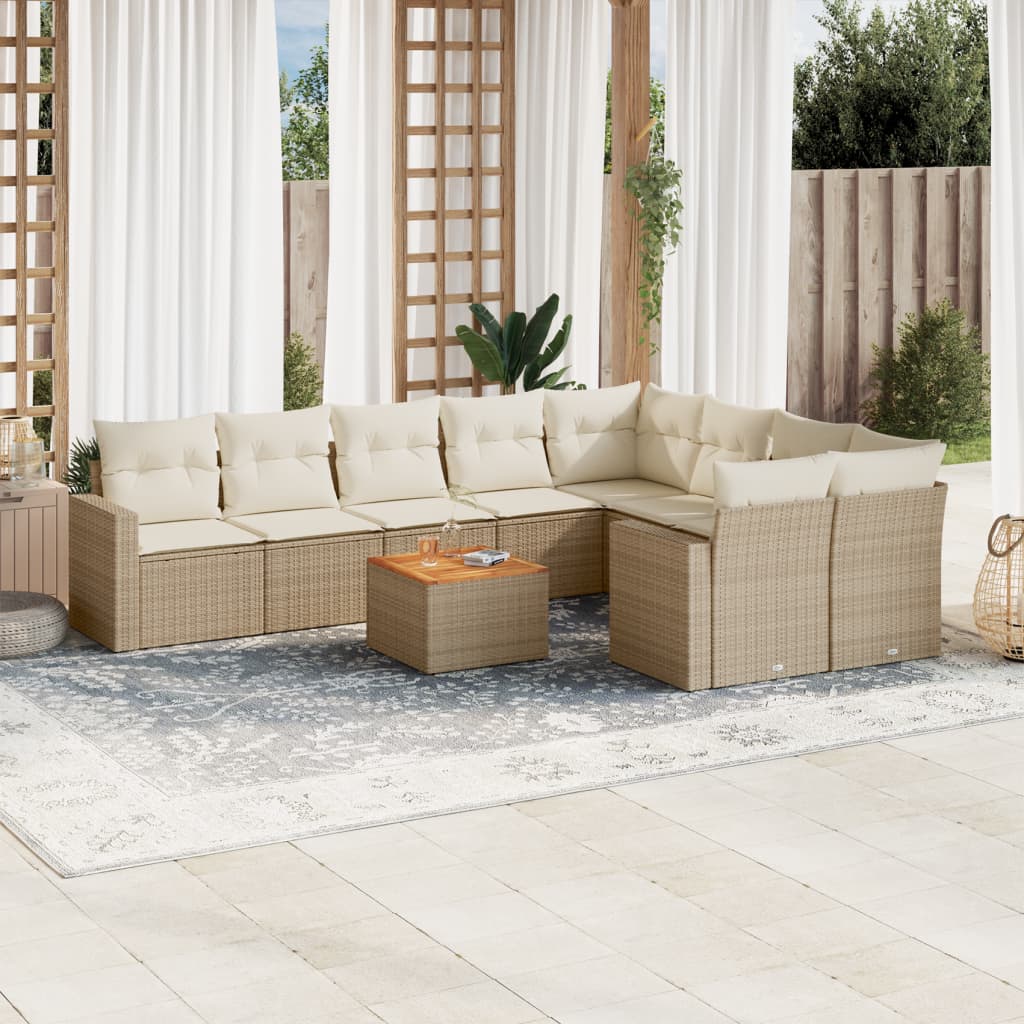 vidaXL 10-tlg. Garten-Sofagarnitur mit Kissen Beige Poly Rattan