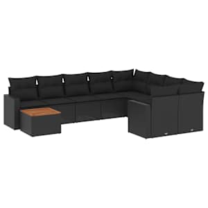 vidaXL 10-osaline aiadiivani komplekt patjadega, must, pol&uuml;rotang