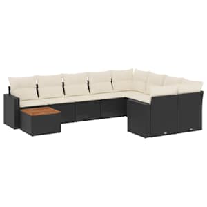 vidaXL 10-osaline aiadiivani komplekt patjadega, must, pol&uuml;rotang