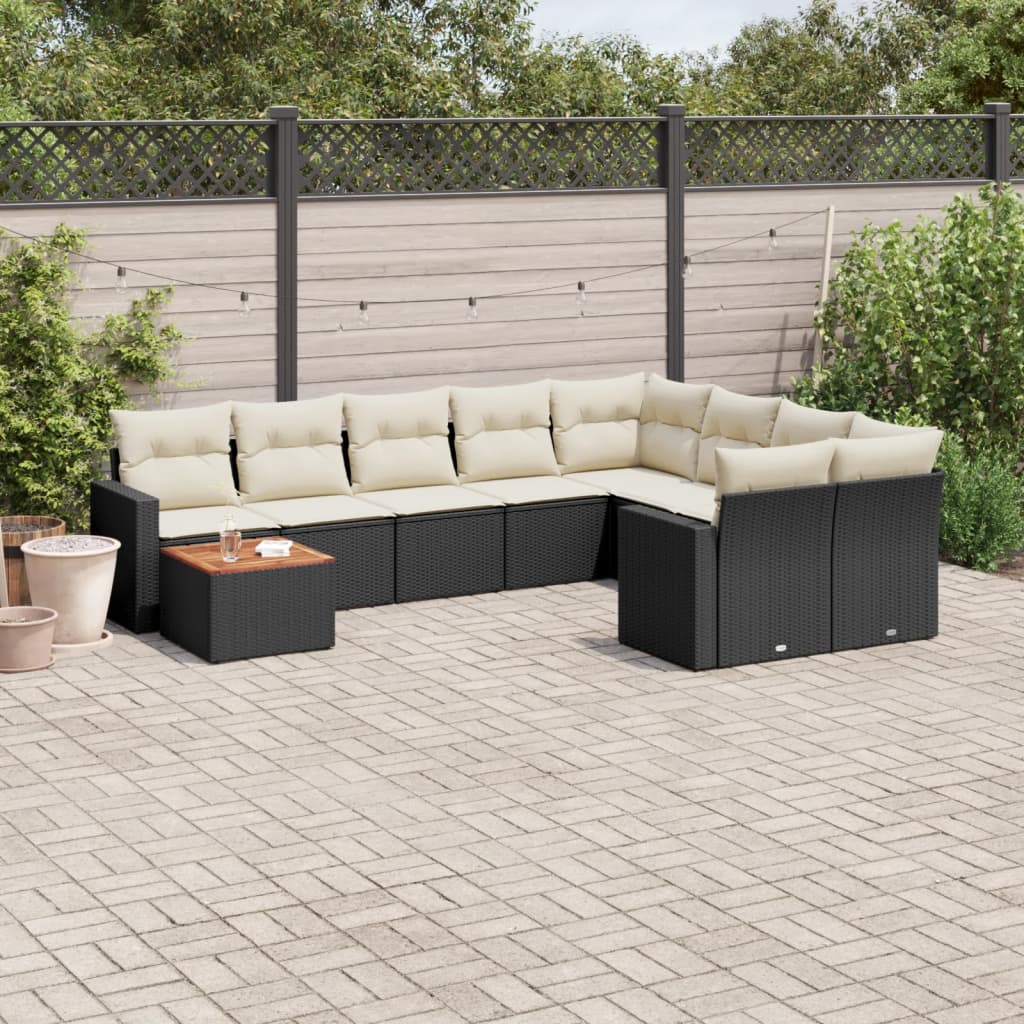 vidaXL 10-tlg. Garten-Sofagarnitur mit Kissen Schwarz Poly Rattan