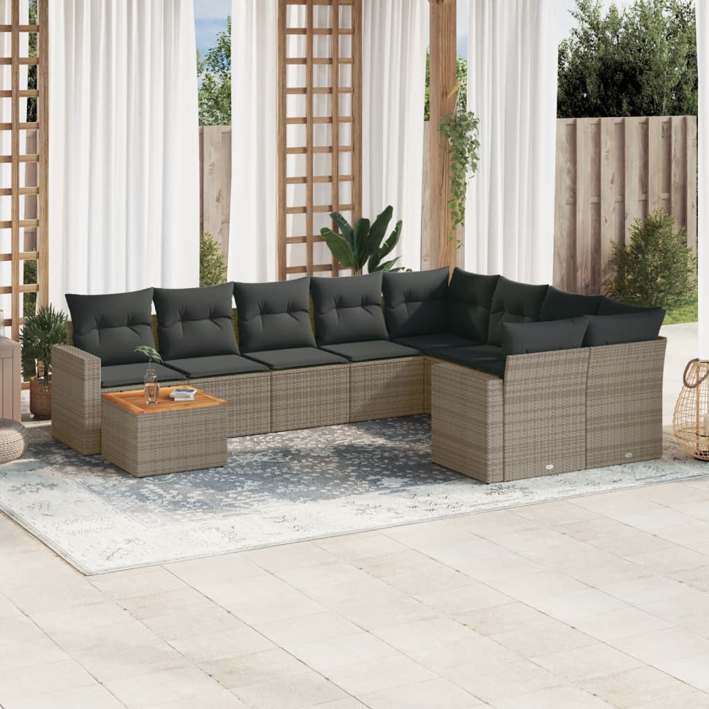 vidaXL 10-tlg. Garten-Sofagarnitur mit Kissen Grau Poly Rattan