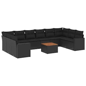 vidaXL 11-osaline aiadiivani komplekt patjadega, must, pol&uuml;rotang