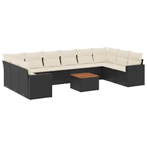 vidaXL 11-osaline aiadiivani komplekt patjadega, must, pol&uuml;rotang