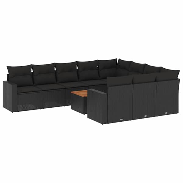 vidaXL 11-osaline aiadiivani komplekt patjadega, must, pol&uuml;rotang
