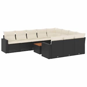 vidaXL 11-osaline aiadiivani komplekt patjadega, must, pol&uuml;rotang