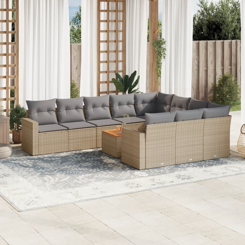 vidaXL 11 Piece Garden Sofa Set with Cushions Beige Poly Rattan